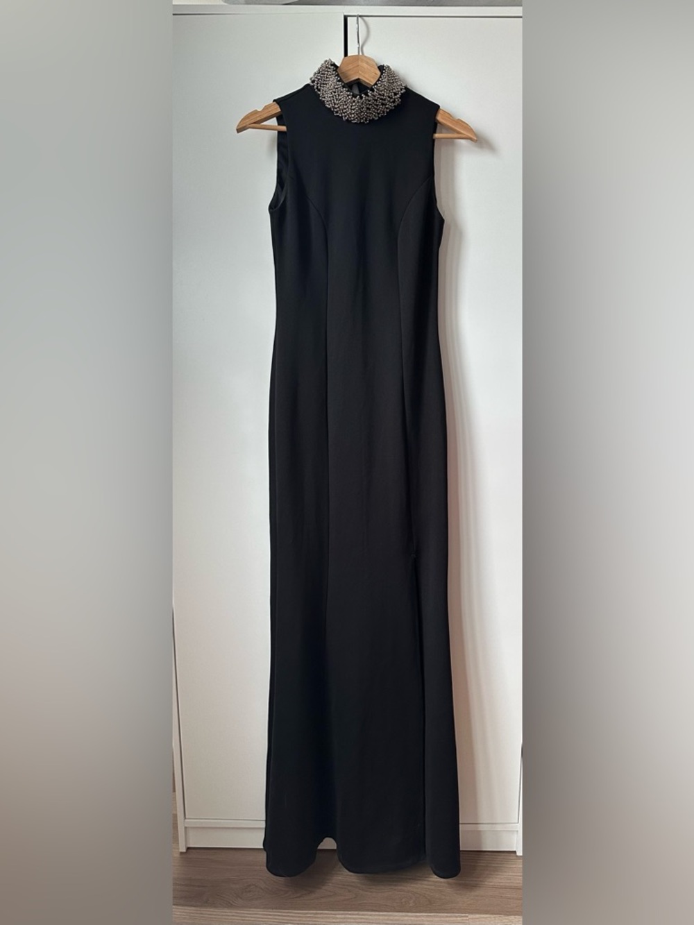 Black Sleeveless Maxi Dress with Beaded Collar
